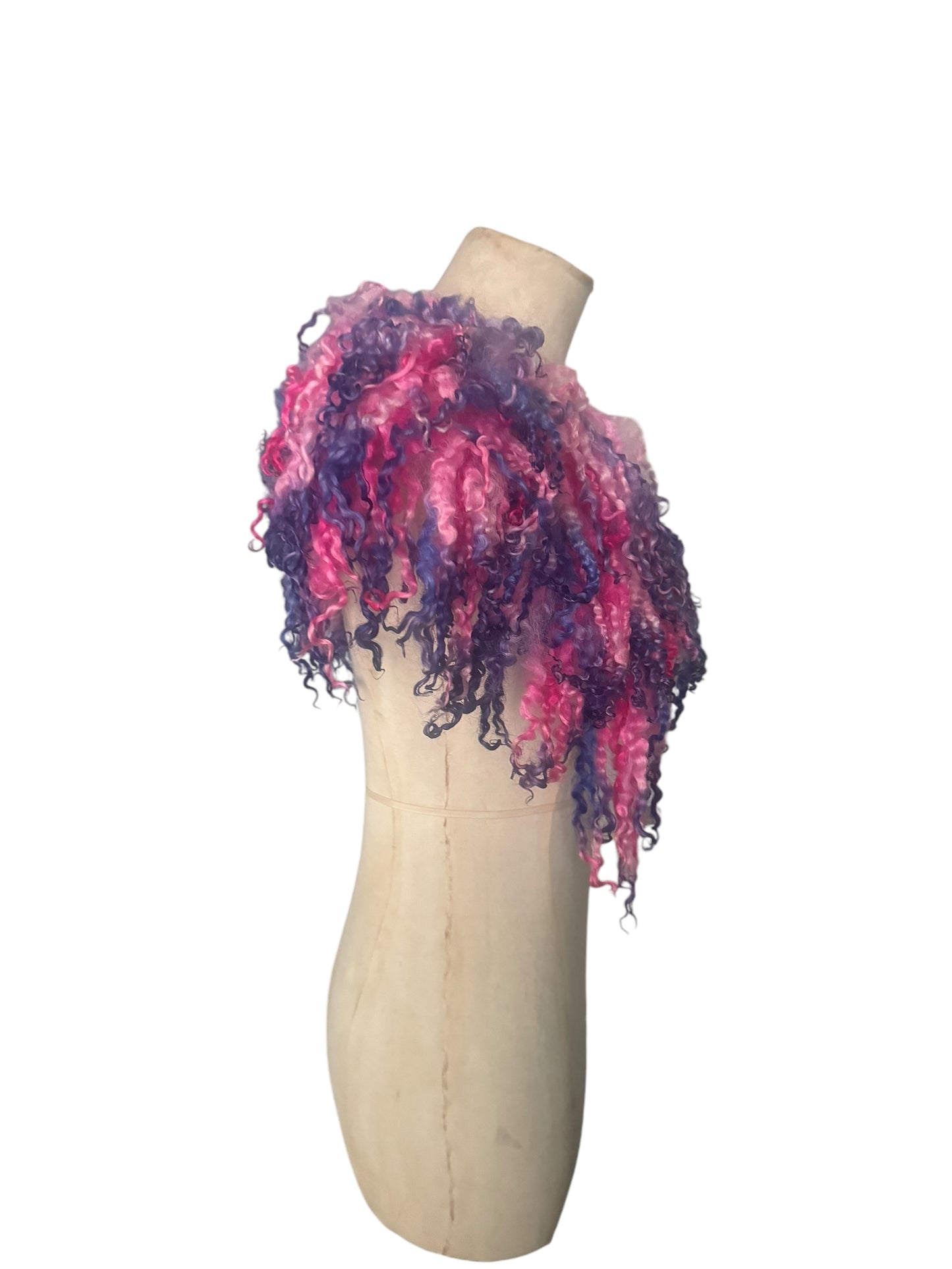 Curly Caplet Statement Wool Collar “Fruit Punch”