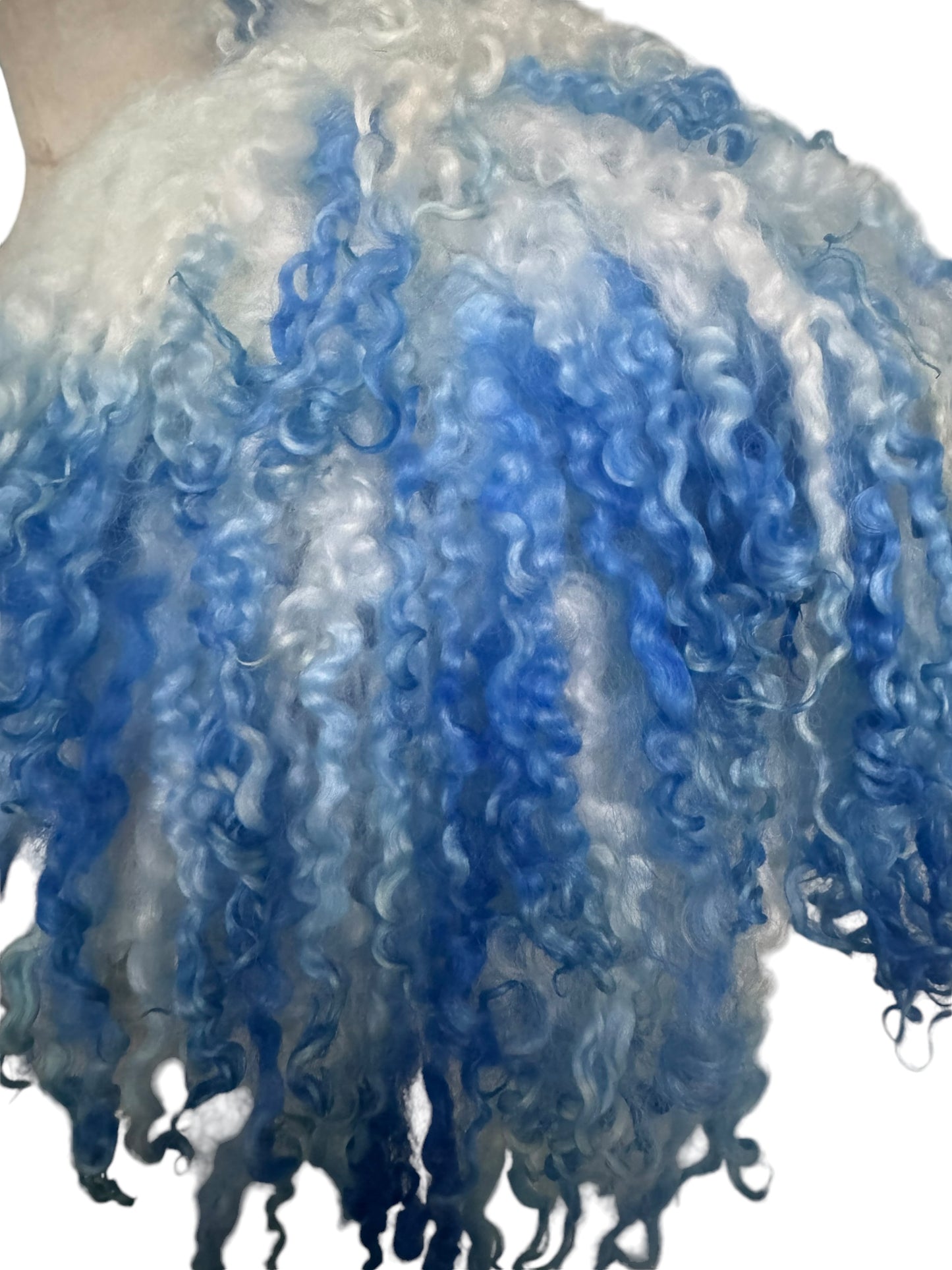 Curly Caplet Statement Wool Collar “Natural Wool & Bright Blue”